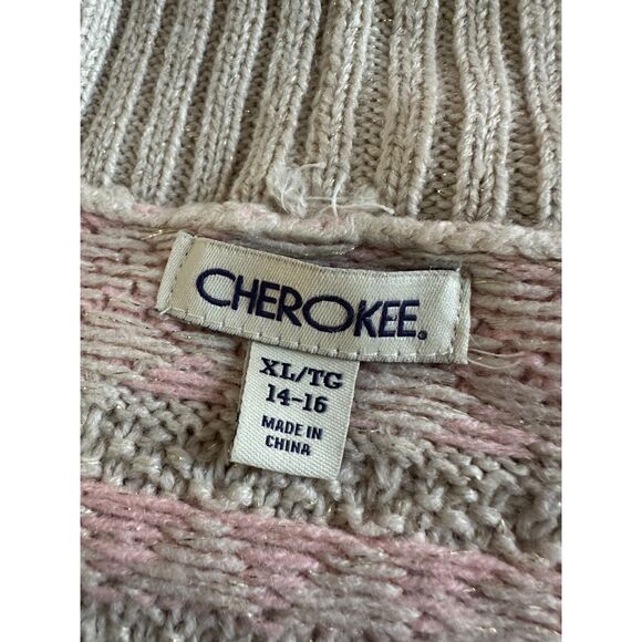 Cherokee Pink Cream Button Front Belted Long Sleeve Cardigan Girls Size XL 14/16 - Picture 3 of 6